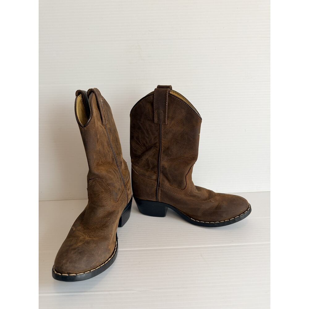 Masterson Boots Kids Youth Size 1m, Brown Leather, Round Toe, Stitching